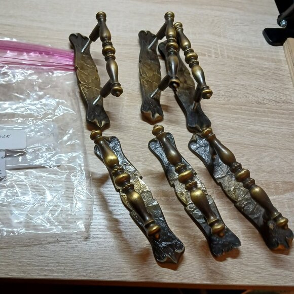 Vintage 1970s Amerock Brass Drawer Handles Pulls with Backplates 6 sets/pc #1CC - Picture 7 of 8